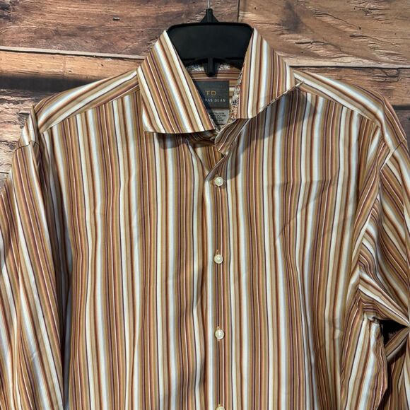 Thomas Dean Large Men’s Striped Long Sleeve Floral Flip Cuff Button Up Cotton - Picture 3 of 7